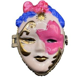 Vintage CBK Ltd 2001 Carnival Masquerade Volto Mask Hinged Lid Trinket Box